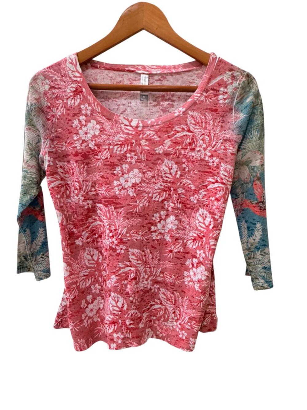 Whimsy Rose Floral Print 3/4 Sleeve Top Size S (Made in USA)